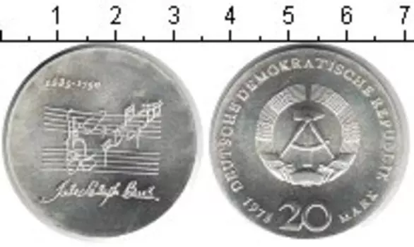 Монета 20 марок ГДР 1975 года Серебро Бах