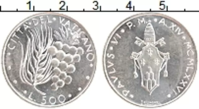 Монета 500 лир Ватикана 1976 года Серебро