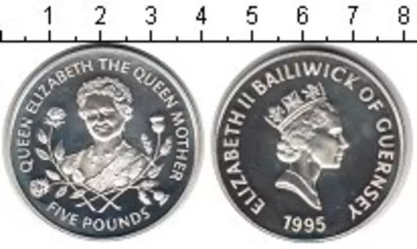 Монета 5 фунтов Гернси 1995 года Серебро Елизавета II