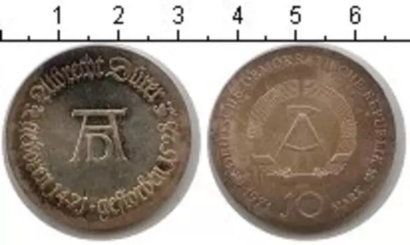 Монета 10 марок ГДР 1971 года Серебро Альбрехт Дюрер