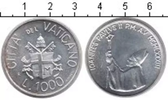 Монета 1000 лир Ватикана 1983 года Серебро Молитва