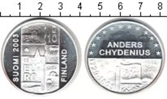 Монета 10 евро Финляндии 2003 года Серебро Андерс Чидениус