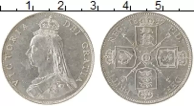 Монета флорин Англии 1887 года Серебро Виктория