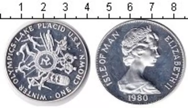 Монета крона Острова Мэн 1980 года Серебро Олимпиада Москва 80
