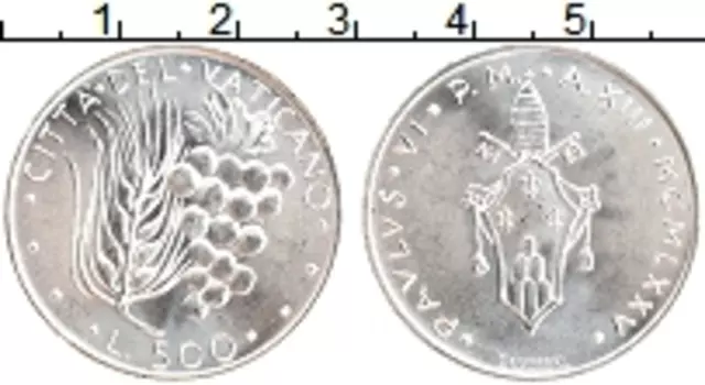Монета 500 лир Ватикана 1975 года Серебро Гроздь винограда