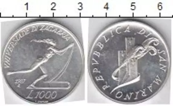 Монета 1000 лир Сан-Марино 1987 года Серебро Олимпийские игры