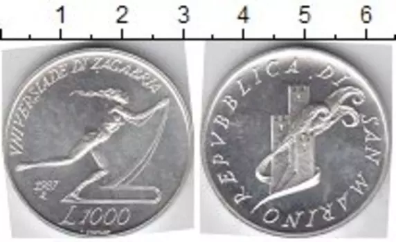 Монета 1000 лир Сан-Марино 1987 года Серебро Олимпийские игры