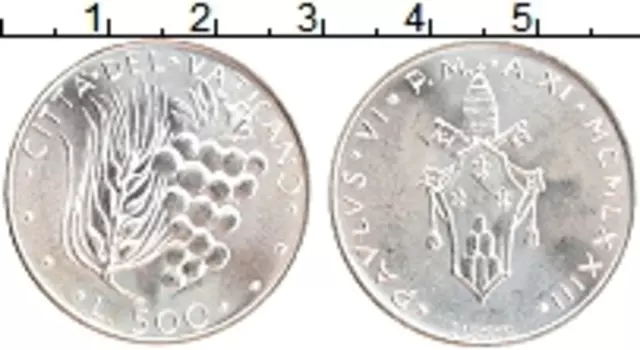 Монета 500 лир Ватикана 1973 года Серебро Гроздь винограда