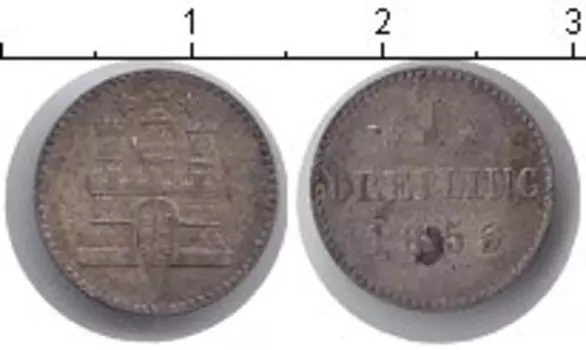 Монета дрейлинг Гамбурга 1855 года Серебро