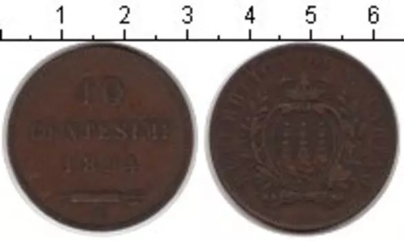 Монета 10 сентесим Сан-Марино 1894 года Медь