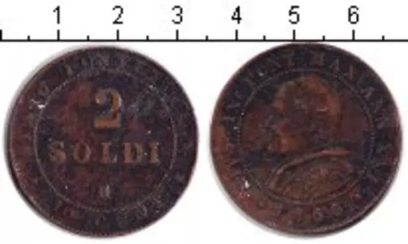 Монета 2 сольди Ватикана 1866 года Медь Пий IX