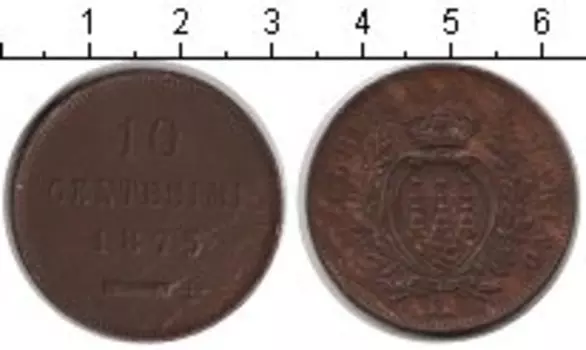 Монета 10 сентесим Сан-Марино 1875 года Медь