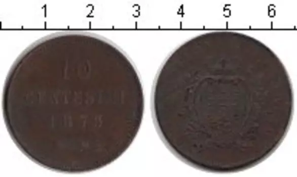 Монета 10 сентесим Сан-Марино 1875 года Медь