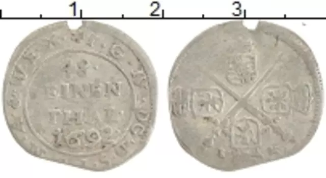 Монета 1/48 талера Саксонии 1692 года Серебро