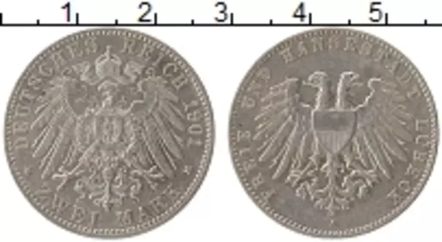 Монета 2 марки Любека 1901 года Серебро