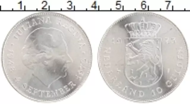 Монета 10 гульденов Нидерланд 1973 года Серебро Юлиана