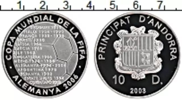 Монета 10 динерс Андорры 2003 года Серебро