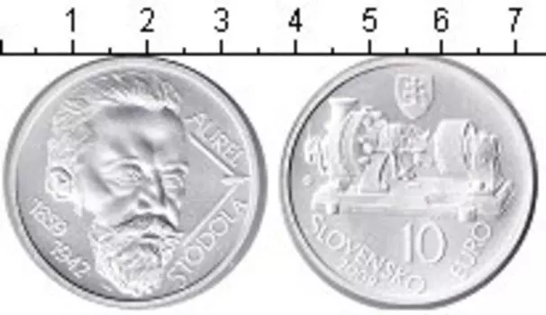 Монета 10 евро Словакии 2009 года Серебро Аурел Стодола
