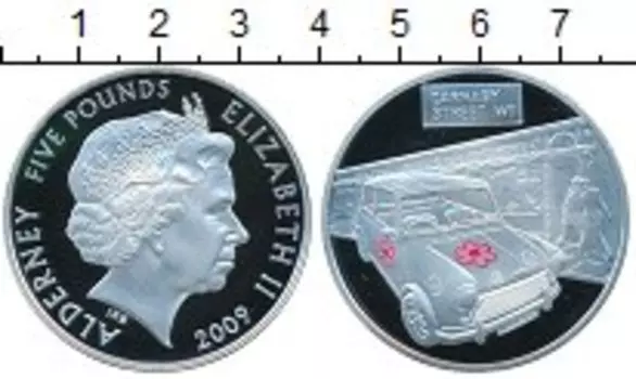 Монета 5 фунтов Олдерни 2009 года Серебро Елизавета II Carnaby Street W1