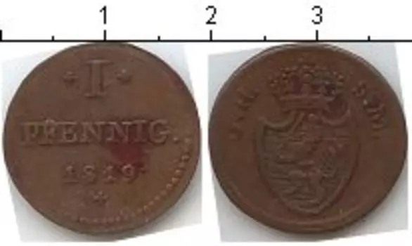 Монета пфенниг Гессен-Дармштадта 1819 года Медь