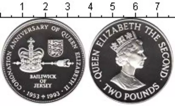 Монета 2 фунта Острова Джерси 1993 года Серебро 40-летие коронации Елизаветы II