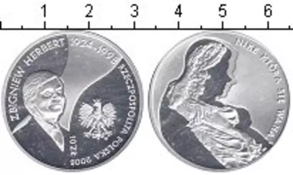 Монета 10 злотых Польши 2008 года Серебро Збижнев Герберт