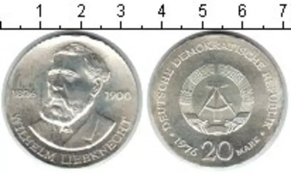 Монета 20 марок ГДР 1976 года Серебро Вильгельм Либкнехт