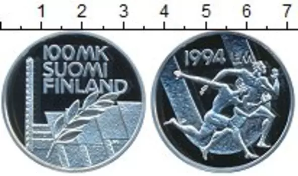 Монета 100 марок Финляндии 1994 года Серебро Стадион Дружбы