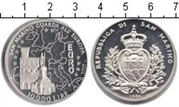 Монета 10000 лир Сан-Марино 1996 года Серебро Евро