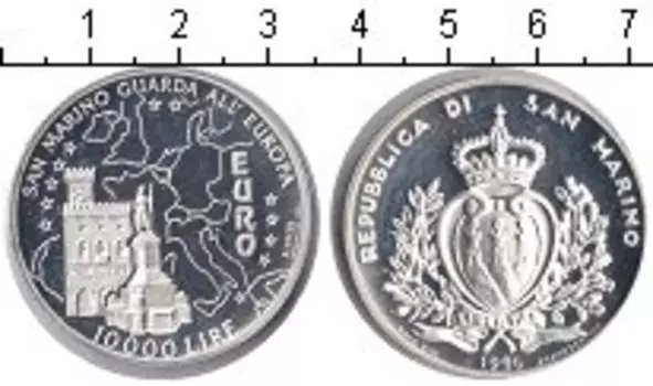 Монета 10000 лир Сан-Марино 1996 года Серебро Евро