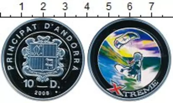 Монета 10 динерс Андорры 2008 года Серебро Экстрим
