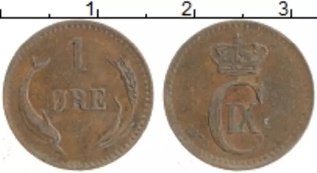 Монета эре Дании 1875 года Медь