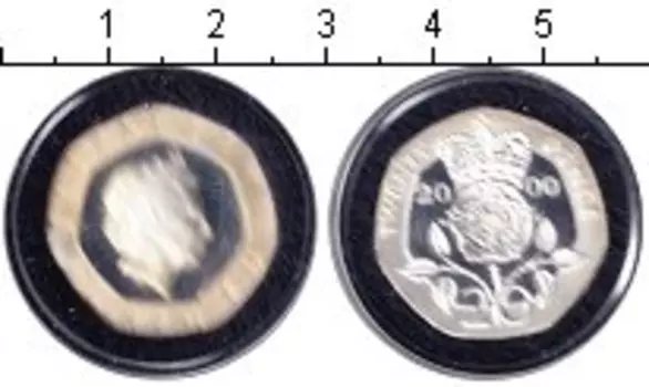Монета 20 пенсов Англии 2000 года Серебро Елизавета II