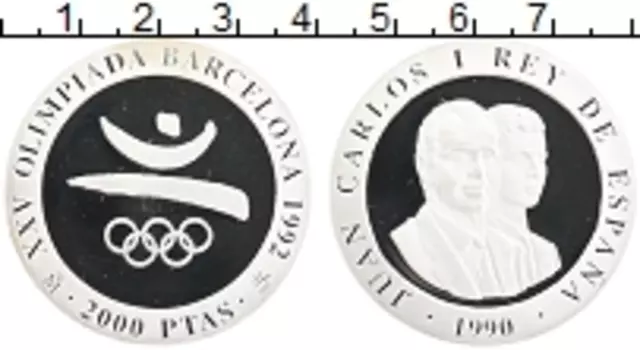 Монета 2000 песет Испании 1990 года Серебро XXV Олимпиада Барселона 1992