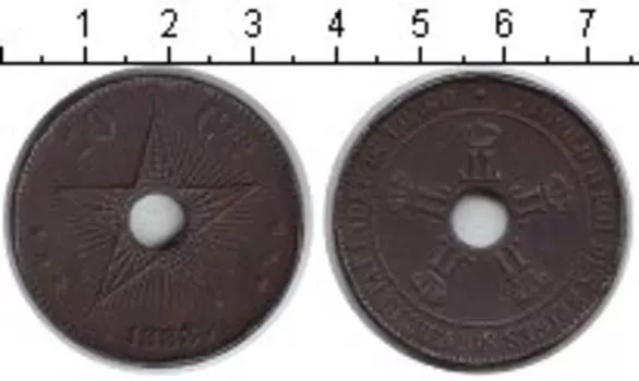 Монета 10 сантим Бельгийского Конго 1888 года Медно-никель