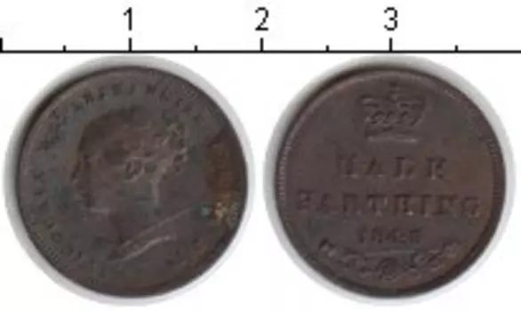 Монета 1/2 фартинга Англии 1843 года Медь Виктория