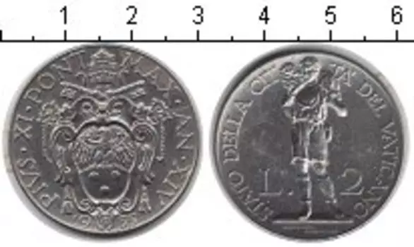Монета 2 лиры Ватикана 1935 года Медно-никель