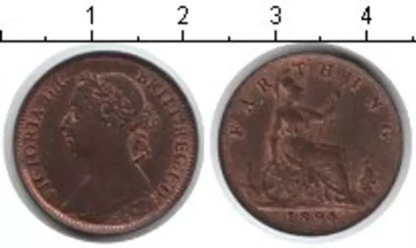 Монета фартинг Англии 1894 года Медь Виктория
