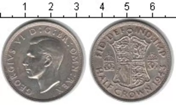 Монета 1/2 кроны Англии 1943 года Серебро Георг VI