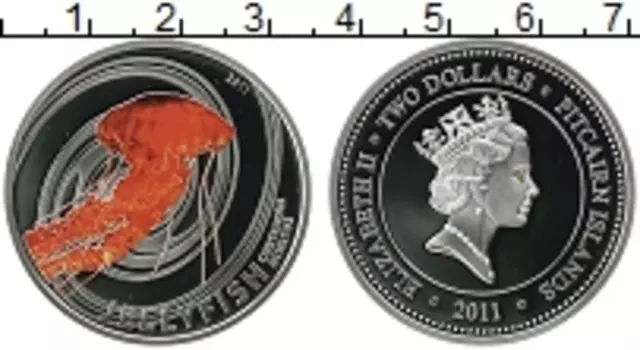 Монета 2 доллара Острова Питкэрн 2011 года Серебро Обитатели морских глубин