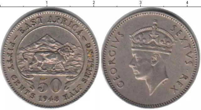 Монета 50 центов Восточной Африки 1948 года Медно-никель Георг VI