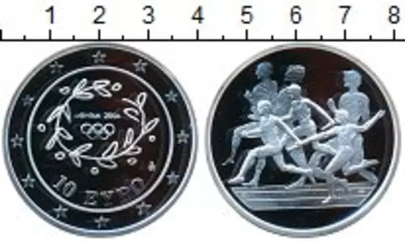 Монета 10 евро Греции 2004 года Серебро Афины 2004