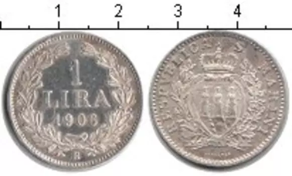 Монета лира Сан-Марино 1906 года Серебро