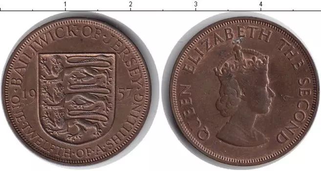 Монета 1/12 шиллинга Острова Джерси 1957 года Медь Елизавета II