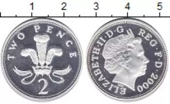 Монета 2 пенса Англии 2000 года Серебро Елизавета II