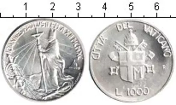 Монета 1000 лир Ватикана 1990 года Серебро Иоанн Павел II