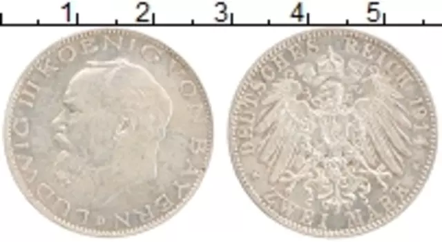Монета 2 марки Баварии 1914 года Серебро Людвиг III