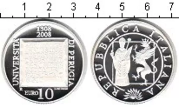 Монета 10 евро Италии 2008 года Серебро 700-летие Университета Перуджи