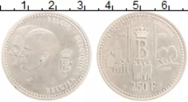 Монета 250 франков Бельгии 1996 года Серебро 20 лет правления