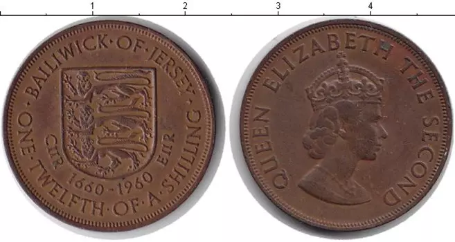 Монета 1/12 шиллинга Острова Джерси 1960 года Медь Елизавета II